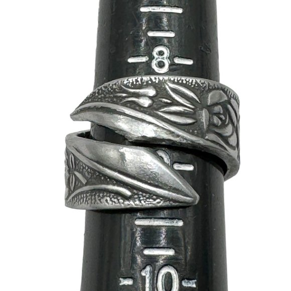 Handmade Japan National Stainless Steel Spoon Wrap Ring Floral Roses Size 9 - Picture 5 of 12